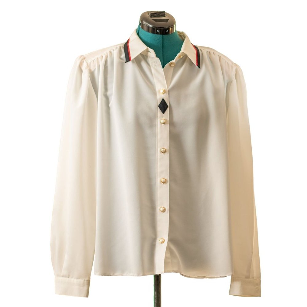 Vintage 1980s Frankenwalder White Long Sleeve Collared Blouse